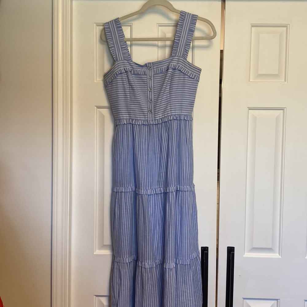 Gal Meets Glam Courtney Rio Stripe Lawn Maxi Dress Blue and White Size 2 - Picture 2 of 12